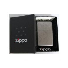 Schachtel Zippo Feuerzeug Vintage Chrome Brushed. Schwarze Box mit Feuerzeug und Zippo Logo.