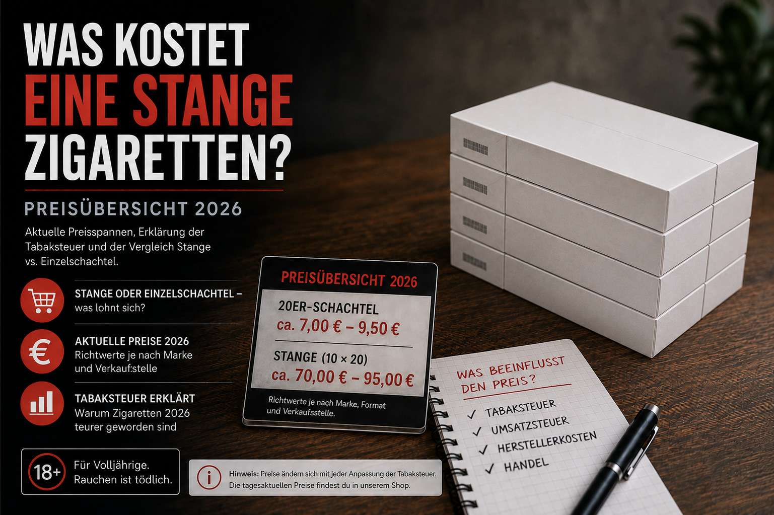 Was kostet eine Stange Zigaretten? Preisübersicht 2026