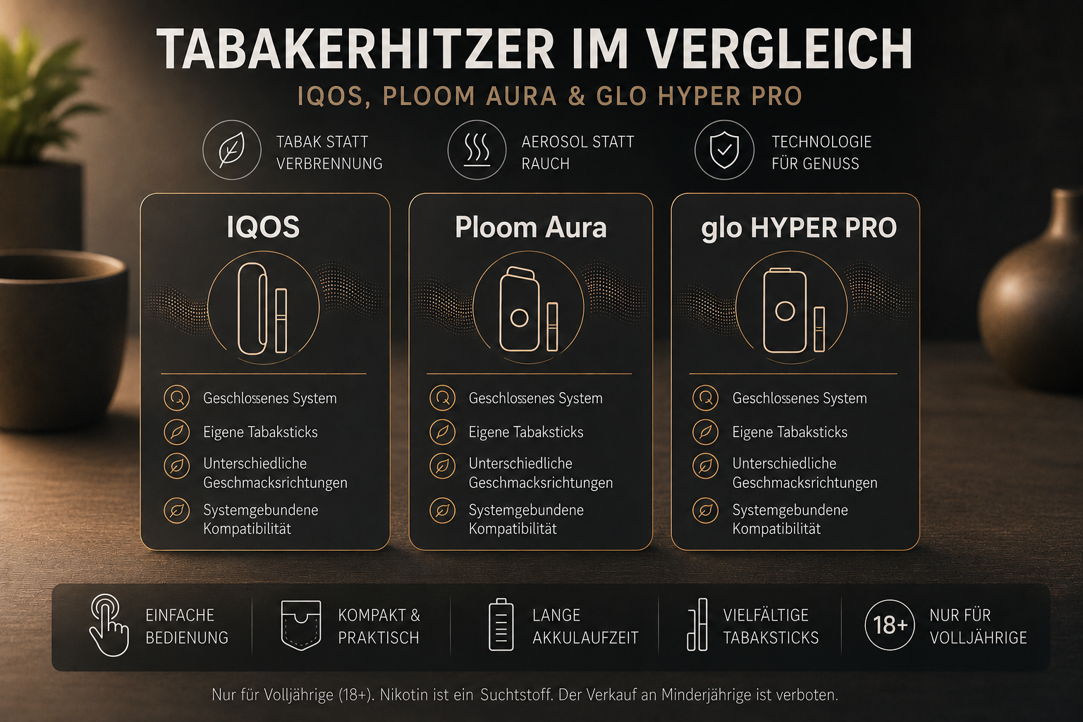 Wie funktionieren Tabakerhitzer? IQOS, Ploom Aura & glo Hyper Pro erklärt